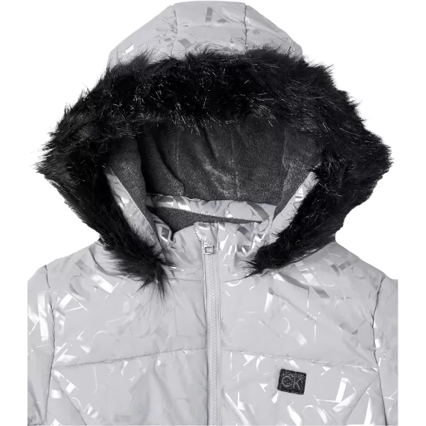 Calvin Klein Girls Hooded Winter Puffer Jacket FullLength Heavy Weight Coat with Fleece LiningHarbor Mist Gloss