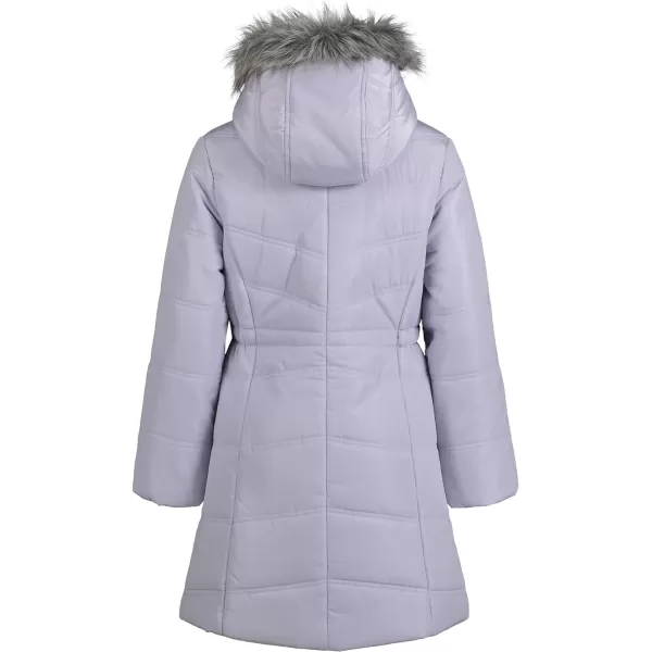 Calvin Klein Girls Hooded Winter Puffer Jacket FullLength Heavy Weight Coat with Fleece LiningLavender Ice