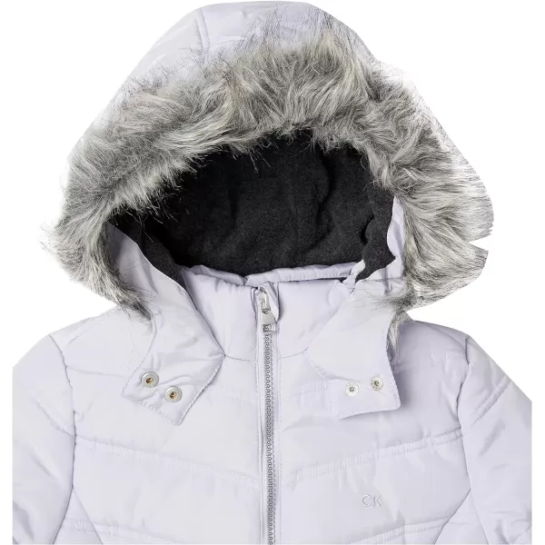 Calvin Klein Girls Hooded Winter Puffer Jacket FullLength Heavy Weight Coat with Fleece LiningLavender Ice