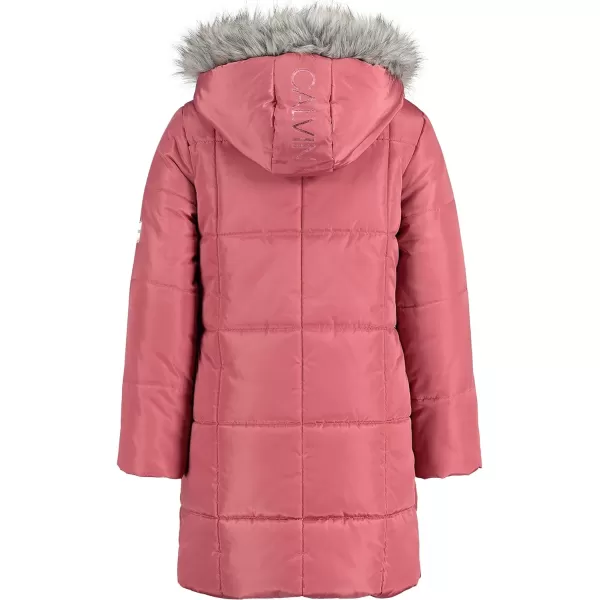 Calvin Klein Girls Hooded Winter Puffer Jacket FullLength Heavy Weight Coat with Fleece LiningMauvewood Metallic