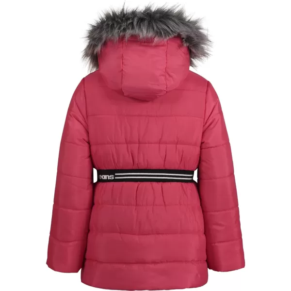 Calvin Klein Girls Hooded Winter Puffer Jacket FullLength Heavy Weight Coat with Fleece LiningRasberry Logo Waist