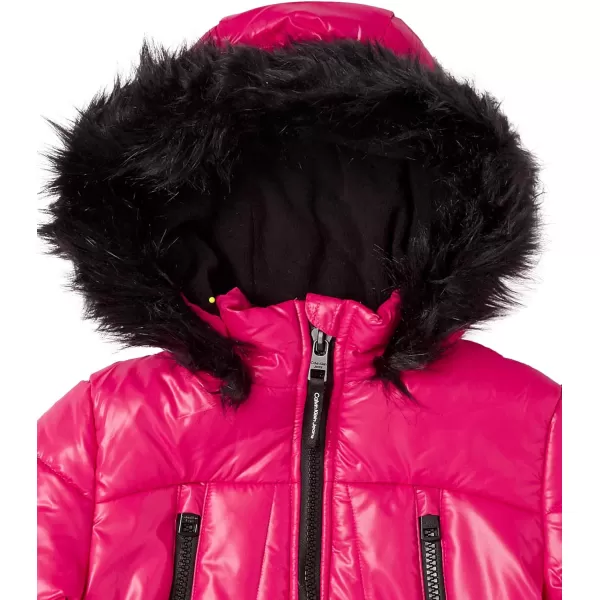 Calvin Klein Girls Hooded Winter Puffer Jacket FullLength Heavy Weight Coat with Fleece LiningRasberry Sport