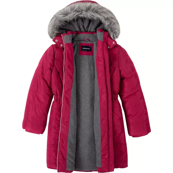 Calvin Klein Girls Hooded Winter Puffer Jacket FullLength Heavy Weight Coat with Fleece LiningRedberry Aerial