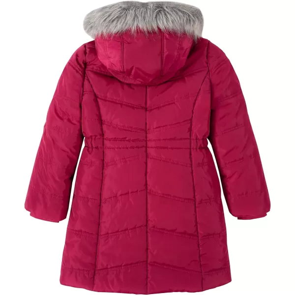 Calvin Klein Girls Hooded Winter Puffer Jacket FullLength Heavy Weight Coat with Fleece LiningRedberry Aerial