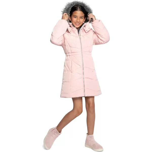 Calvin Klein Girls Hooded Winter Puffer Jacket FullLength Heavy Weight Coat with Fleece LiningSilver Pink