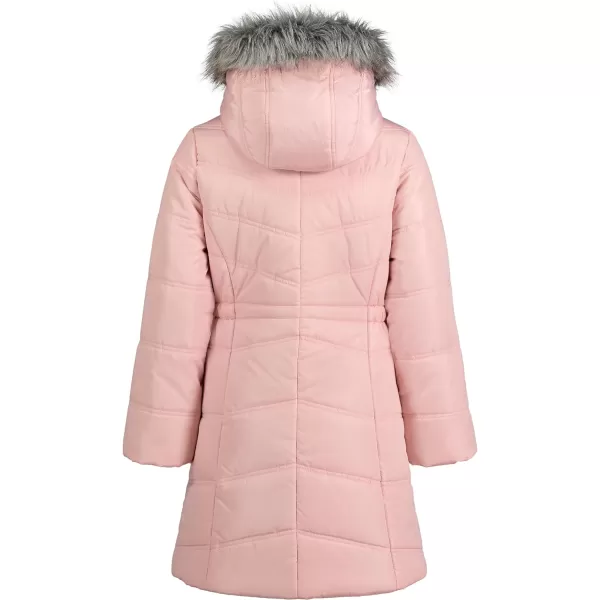 Calvin Klein Girls Hooded Winter Puffer Jacket FullLength Heavy Weight Coat with Fleece LiningSilver Pink