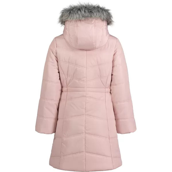 Calvin Klein Girls Hooded Winter Puffer Jacket FullLength Heavy Weight Coat with Fleece LiningSilver Pink 697