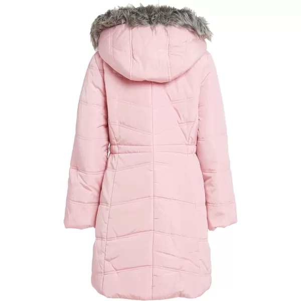 Calvin Klein Girls Hooded Winter Puffer Jacket FullLength Heavy Weight Coat with Fleece LiningSweet Tart Aerial