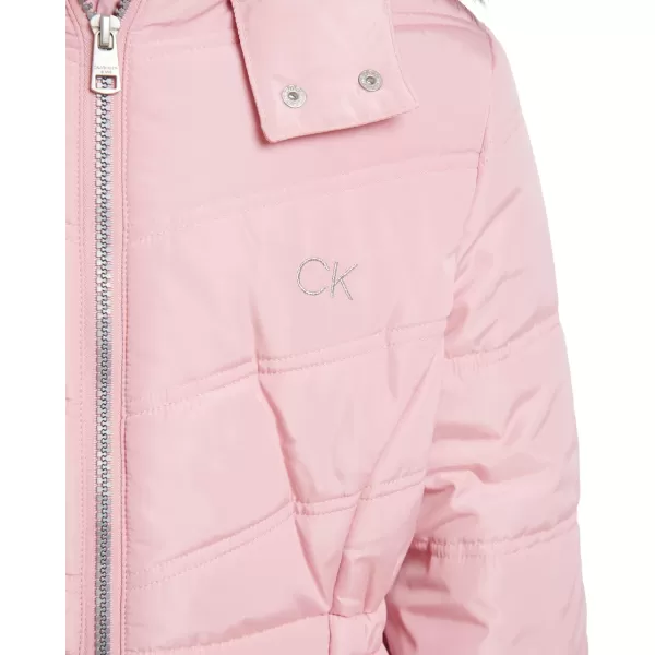 Calvin Klein Girls Hooded Winter Puffer Jacket FullLength Heavy Weight Coat with Fleece LiningSweet Tart Aerial