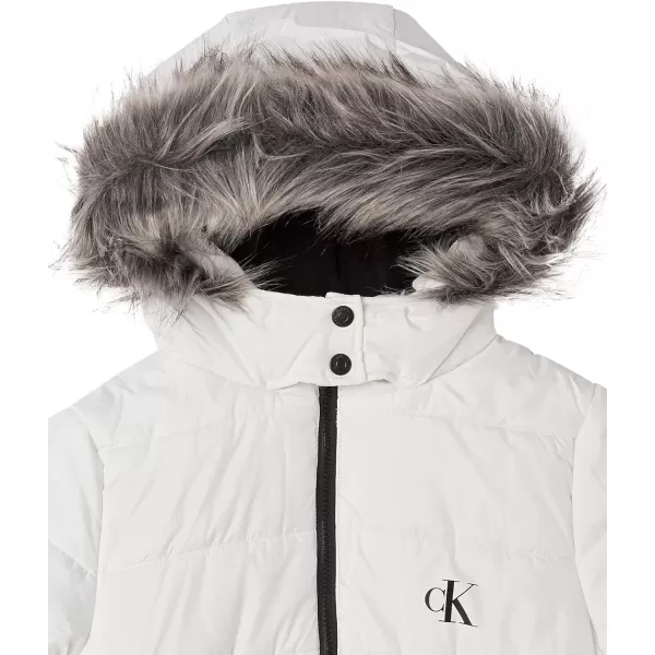 Calvin Klein Girls Hooded Winter Puffer Jacket FullLength Heavy Weight Coat with Fleece LiningWhite Logo Waist