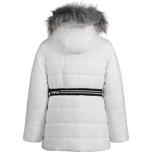 Calvin Klein Girls Hooded Winter Puffer Jacket FullLength Heavy Weight Coat with Fleece LiningWhite Logo Waist