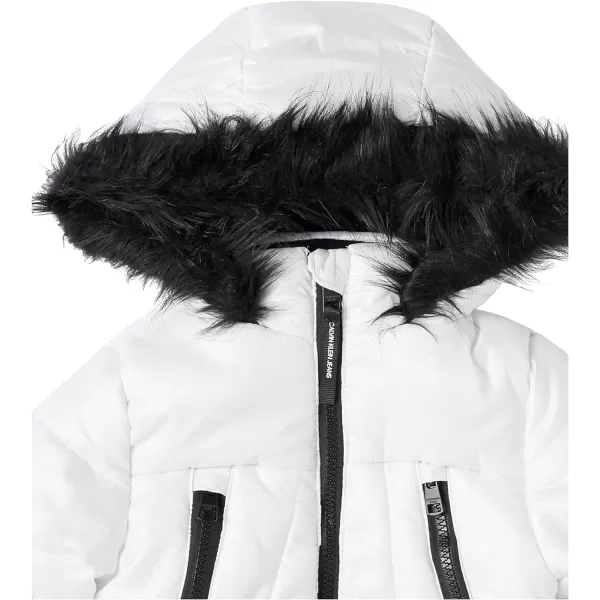 Calvin Klein Girls Hooded Winter Puffer Jacket FullLength Heavy Weight Coat with Fleece LiningWhite Sport