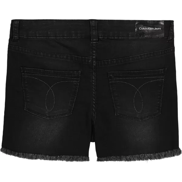 Calvin Klein Girls Jean Shorts Stretch Denim Boyfriend Fit Mid to High RiseNoireCut Off