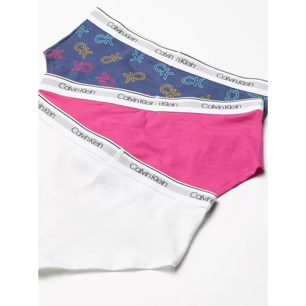 Calvin Klein Girls Little Modern Cotton Hipster Underwear MultipackVery BerryWhiteCk Logo