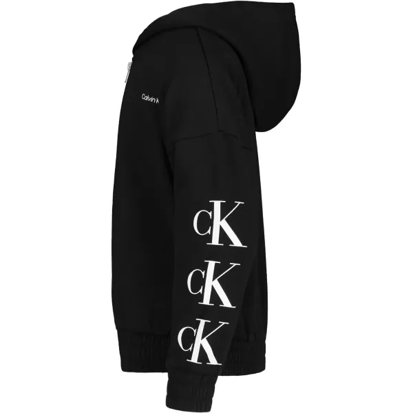 Calvin Klein Girls Logo Sweatshirt Fleece Hoodie with FullZip Front amp Functional PocketsBlack Logo Zip