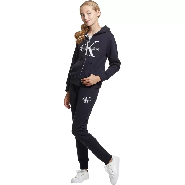 Calvin Klein Girls Logo Sweatshirt Fleece Hoodie with FullZip Front amp Functional PocketsBlack Monogram