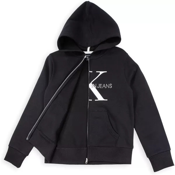 Calvin Klein Girls Logo Sweatshirt Fleece Hoodie with FullZip Front amp Functional PocketsBlack Monogram