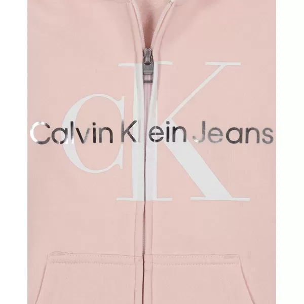 Calvin Klein Girls Logo Sweatshirt Fleece Hoodie with FullZip Front amp Functional PocketsCrystal Pink Mono