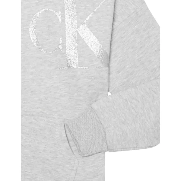 Calvin Klein Girls Logo Sweatshirt Fleece Hoodie with FullZip Front amp Functional PocketsGrey Ghost