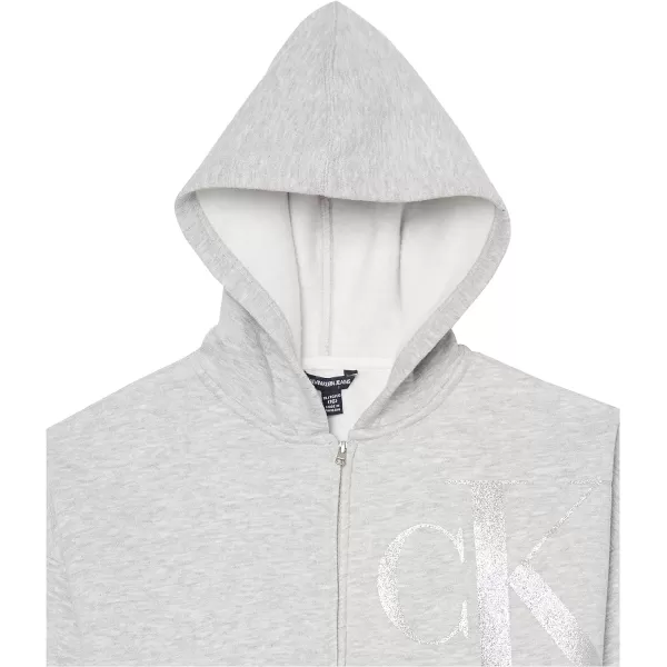 Calvin Klein Girls Logo Sweatshirt Fleece Hoodie with FullZip Front amp Functional PocketsGrey Ghost