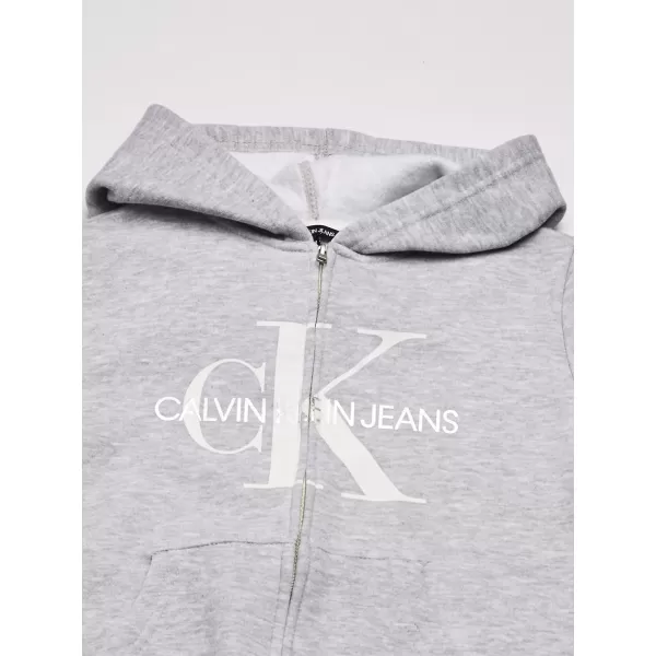 Calvin Klein Girls Logo Sweatshirt Fleece Hoodie with FullZip Front amp Functional PocketsGrey Monogram