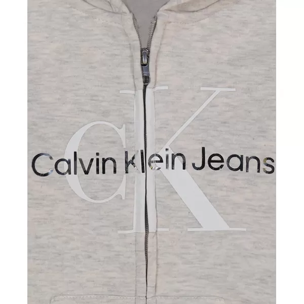 Calvin Klein Girls Logo Sweatshirt Fleece Hoodie with FullZip Front amp Functional PocketsPutty Beige Mono