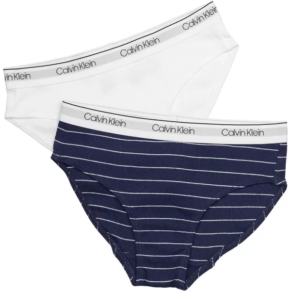 Calvin Klein Girls Modern Cotton 2 Pack BikiniRib 2 Pack  Ck Navy Stripe Classic White