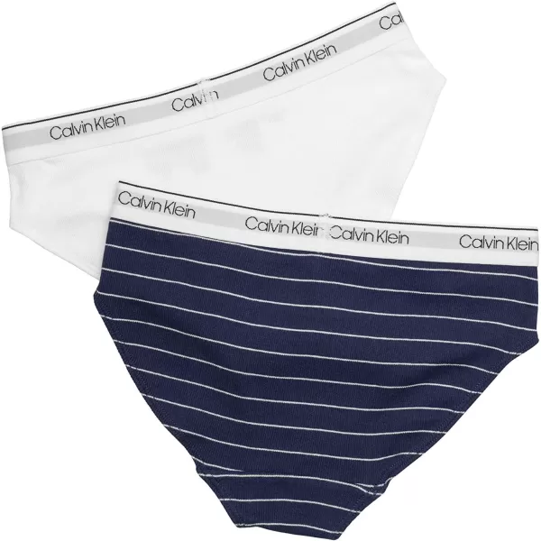 Calvin Klein Girls Modern Cotton 2 Pack BikiniRib 2 Pack  Ck Navy Stripe Classic White