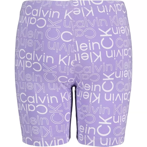 Calvin Klein Girls Performance Bike Shorts Soft amp Stretchy with Flat Waistband amp Snug FitViolet Tulip Logo