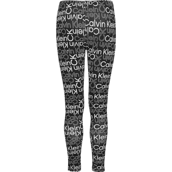 Calvin Klein Girls Performance Leggings Full Length Athletic Stretch Pants with Logo DesignBlack Repeat