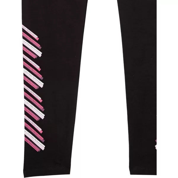 Calvin Klein Girls Performance Leggings Full Length Athletic Stretch Pants with Logo DesignBlack Shatter