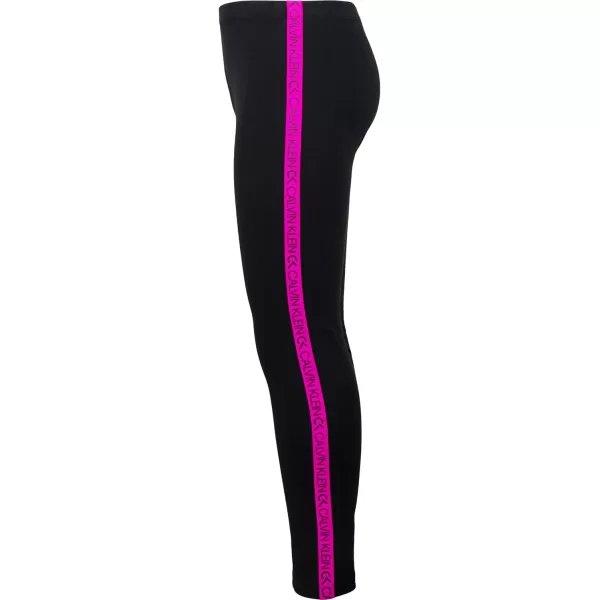 Calvin Klein Girls Performance Leggings Full Length Athletic Stretch Pants with Logo DesignBlack Taping