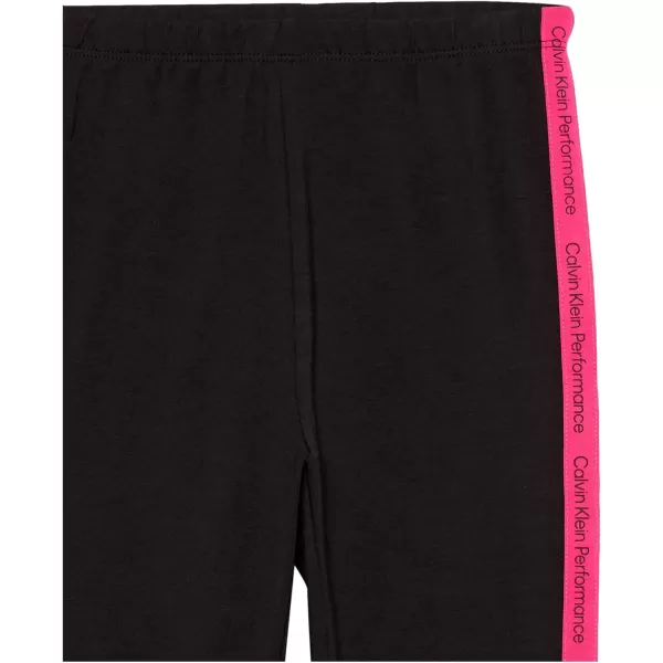 Calvin Klein Girls Performance Leggings Full Length Athletic Stretch Pants with Logo DesignBlack Taping