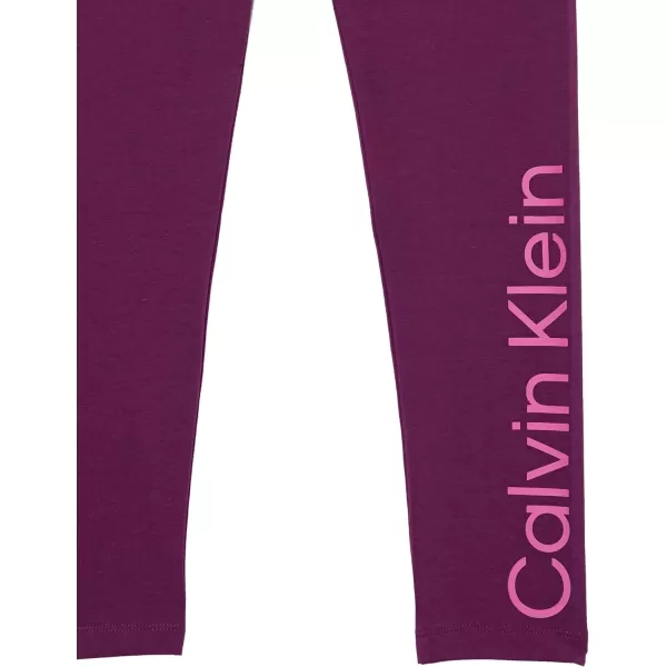 Calvin Klein Girls Performance Leggings Full Length Athletic Stretch Pants with Logo DesignPurple Pop