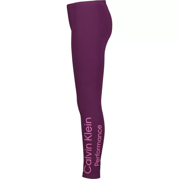 Calvin Klein Girls Performance Leggings Full Length Athletic Stretch Pants with Logo DesignPurple Pop