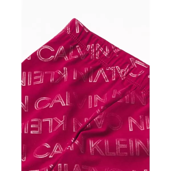 Calvin Klein Girls Performance Leggings Full Length Athletic Stretch Pants with Logo DesignRed Gloss