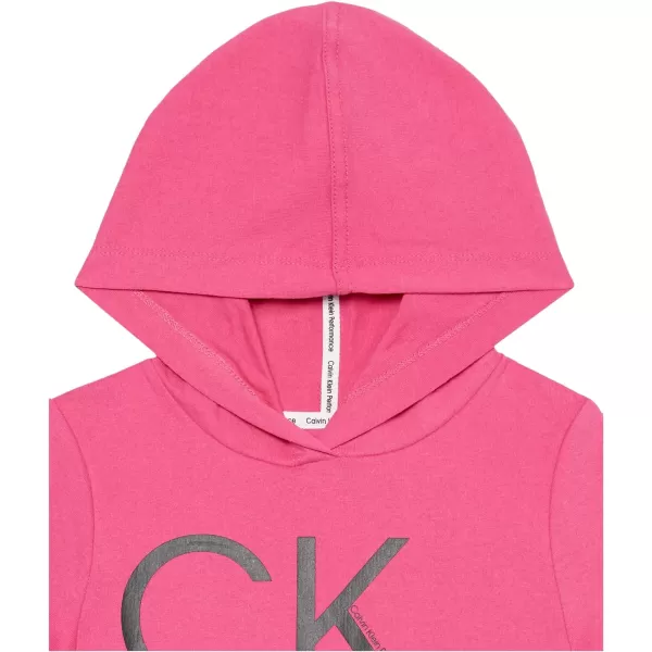 Calvin Klein Girls Performance Logo Sweatshirt Dress Fleece Hoodie with Long Or Short SleevesBerry Logo