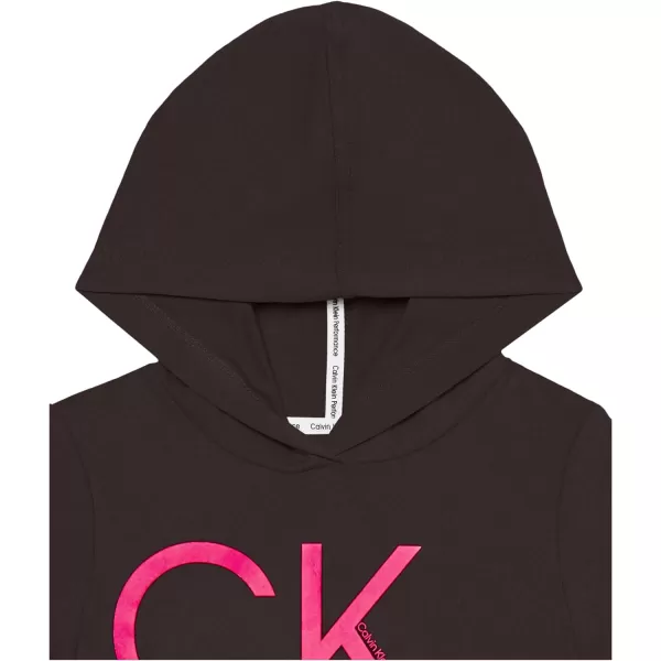 Calvin Klein Girls Performance Logo Sweatshirt Dress Fleece Hoodie with Long Or Short SleevesBlack Logo