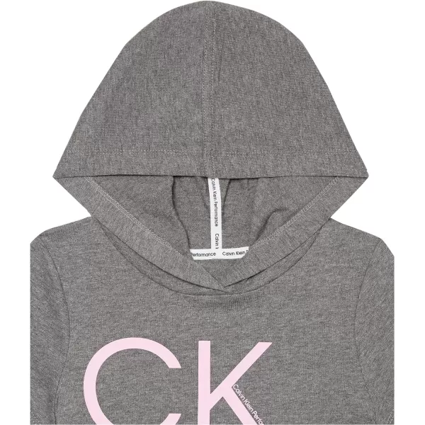 Calvin Klein Girls Performance Logo Sweatshirt Dress Fleece Hoodie with Long Or Short SleevesGrey Logo Toss