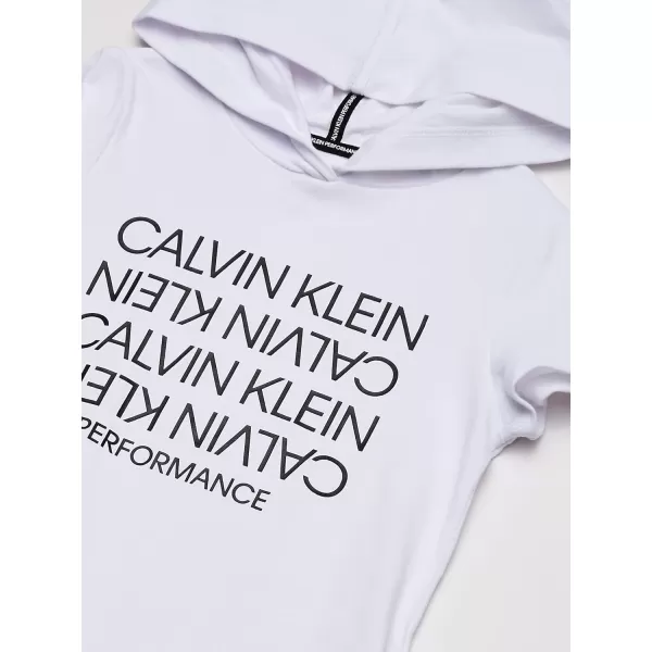 Calvin Klein Girls Performance Logo Sweatshirt Dress Fleece Hoodie with Long Or Short SleevesWhite Topsy Logo