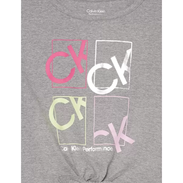 Calvin Klein Girls Performance Logo TShirt with Front Tie Short Sleeve Tee amp Drop Shoulder StyleGrey Window