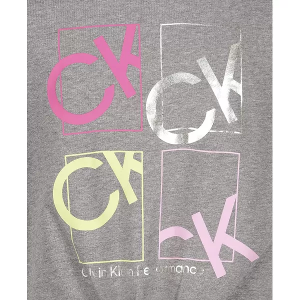 Calvin Klein Girls Performance Logo TShirt with Front Tie Short Sleeve Tee amp Drop Shoulder StyleGrey Window