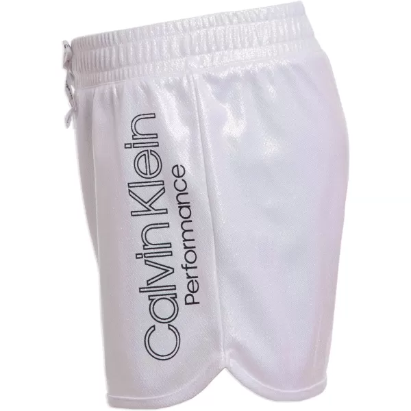 Calvin Klein Girls Performance Running Shorts QuickDrying Mesh Elastic Waistband amp Pullon StyleWhite Foil