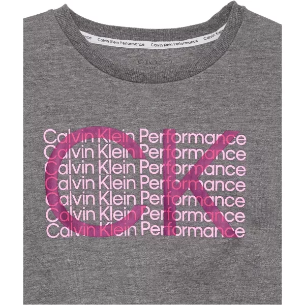 Calvin Klein Girls Performance Sweatshirt Crew Neck Pullover with Logo Design Tagless InteriorGrey Intersect