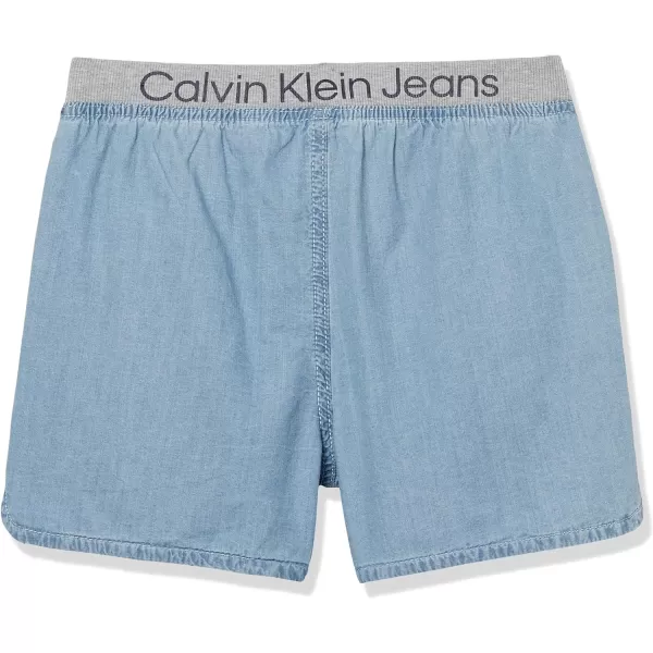 Calvin Klein Girls Pullon Jean Shorts Lightweight Denim Ribbed Waistband amp Functional PocketsChambray