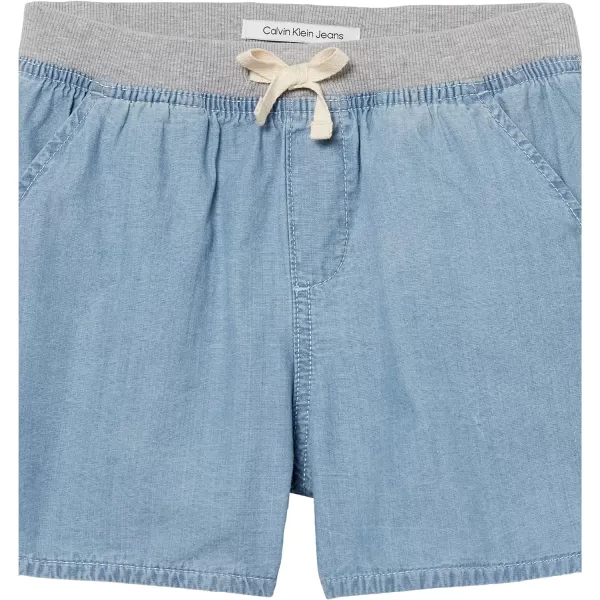 Calvin Klein Girls Pullon Jean Shorts Lightweight Denim Ribbed Waistband amp Functional PocketsChambray