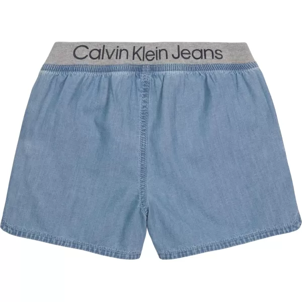 Calvin Klein Girls Pullon Jean Shorts Lightweight Denim Ribbed Waistband amp Functional PocketsChambray
