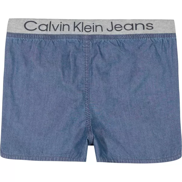 Calvin Klein Girls Pullon Jean Shorts Lightweight Denim Ribbed Waistband amp Functional PocketsMedium Chambray