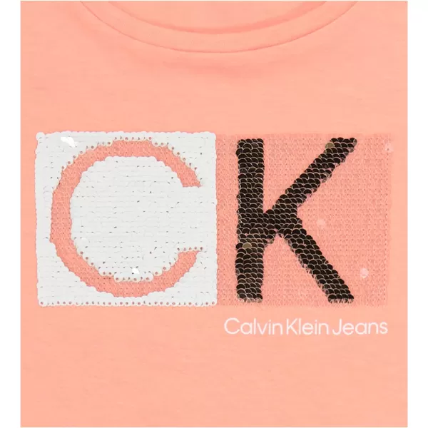 Calvin Klein Girls Short Sleeve Cotton TShirt with Flip Sequin Design amp Tagless InteriorDesert Flower Box