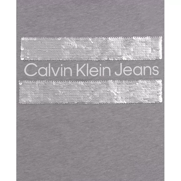 Calvin Klein Girls Short Sleeve Cotton TShirt with Flip Sequin Design amp Tagless InteriorGrey Block